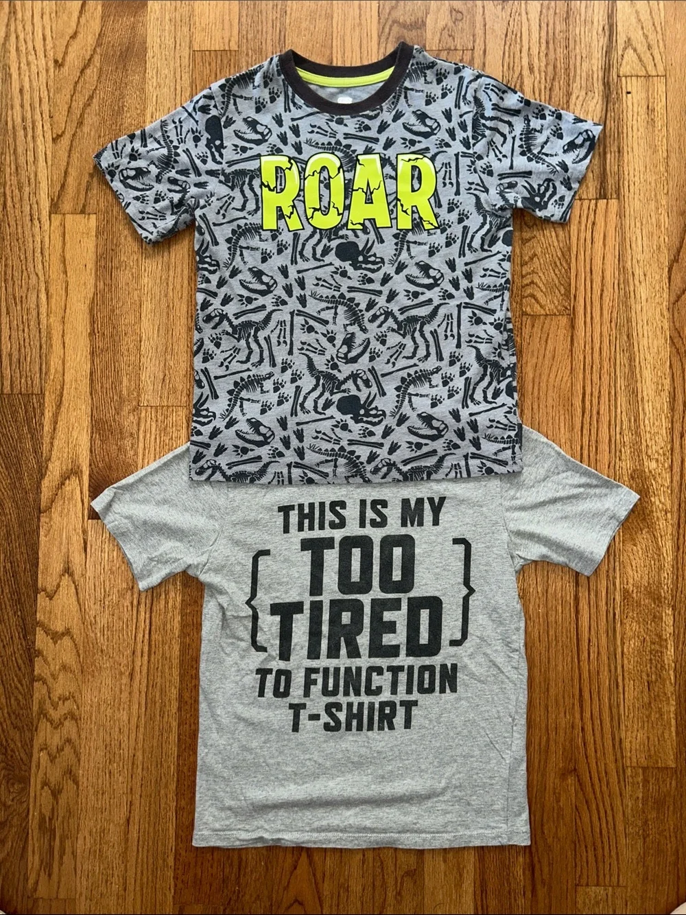 Kids Gray 'ROAR' Graphic T-Shirt & Too Tired To Function - Boys Medium